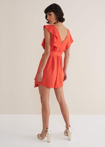 Phase Eight Oaklynn Ruffle Playsuit Jumpsuit Coral Australia | AM9345107